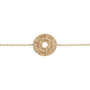 Bracelet en plaqu&eacute; or disque &eacute;vid&eacute;e calendrier astrologie et soleil 16+2cm