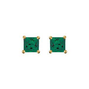 Boucles d'oreilles en plaqué or solitaire oxyde carré vert serti 4 griffes et fermoir poussette