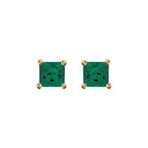 Boucles d'oreilles en plaqué or solitaire oxyde carré vert serti 4 griffes et fermoir poussette