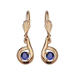 Boucles d'oreilles pendantes en plaqué or forme escargot avec oxyde bleu serti au centre et fermoir dormeuse