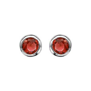 Boucles d'oreilles en argent rhodié oxyde rouge serti clos et fermoir poussette