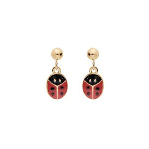 Boucles d'oreille en plaqué or pendante coccinelle rouge et fermoir poussette