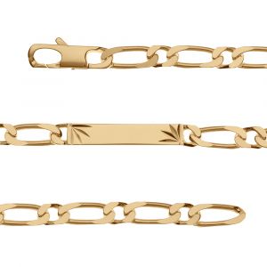 Gourmette en plaqu&eacute; or maille figaro 1+1 avec diamantage &eacute;toil&eacute; dans 2 angles - largeur 6mm et longueur 18cm