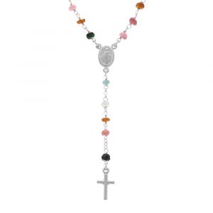 Collier en argent rhodi&eacute; chapelet boules facet&eacute;es tourmalines multi couleurs - 45+5cm