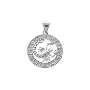 Pendentif en argent rhodié médaille zodiaque Scorpion