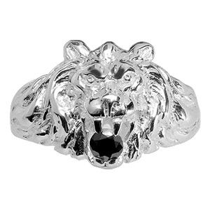 Chevalière lion en argent gros modèle avec oxyde noir entre les dents