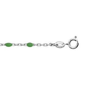 Chaîne de cheville en argent rhodié avec perles vert fluo 23+3cm