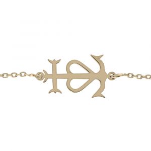 Bracelet en argent et dorure jaune cha&icirc;ne maille for&ccedil;at et croix camarguaise 15+3cm - Symbole de la Camargue