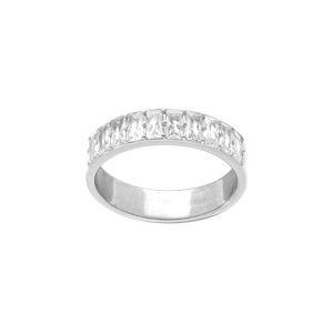 Bague Alliance américaine en argent platiné avec oxydes blancs sertis
