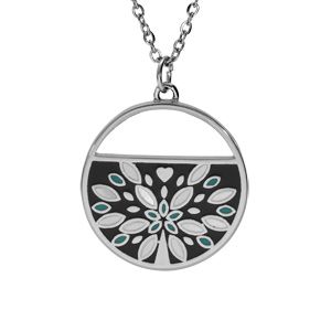 Collier Stella Mia en acier chaîne avec pendentif rond diamètre 22mm motifs pétales en résine et nacre - 45+5cm