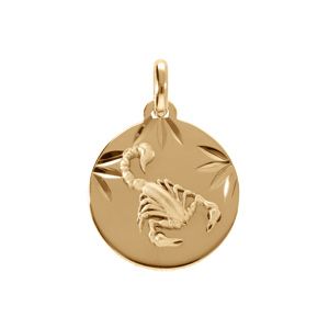 Pendentif en plaqué or médaille 15mm diamanté zodiaque scorpion