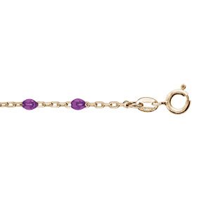 Chaîne de cheville en argent et dorure jaune avec olives couleur violet transparent 23+3cm