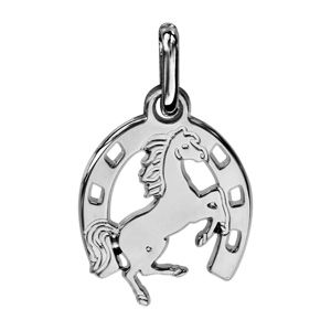 Pendentif en argent fer à cheval avec cheval cabré au milieu