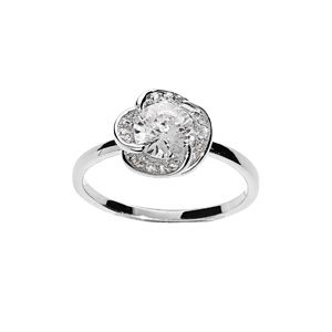 Bague en argent rhodié motif noeud d'amour pavé d'oxydes blancs