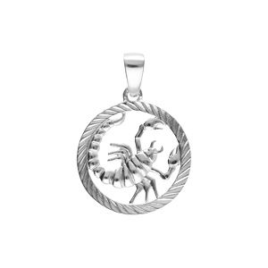 Pendentif en argent rhodié médaille 15mm striée zodiaque scorpion decoupé