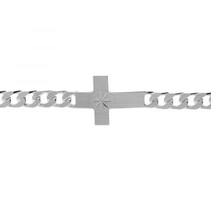 Bracelet en argent satin&eacute; maille gourmette 6mm croix plate lisse diamant&eacute;e &eacute;toile - 20cm
