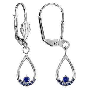 Boucles d'oreilles en argent rhodié goutte bleu foncé suspendue et fermoir dormeuse