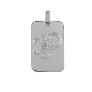 Pendentif en argent rhodié plaque G.I. rectangulaire arrondie zodiaque Scorpion