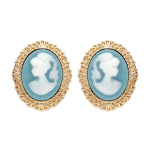 Boucles d'oreille en plaqué or Camée sur fond turquoise et fermoir poussette