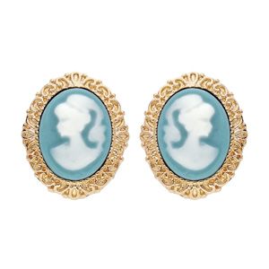 Boucles d'oreille en plaqué or Camée sur fond turquoise et fermoir poussette