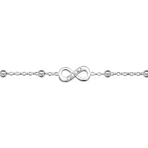 Chaîne de cheville en argent rhodié boules et infini oxydes blancs sertis 23cm + 3cm de rallonge