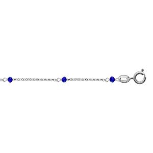 Chaîne de cheville en argent rhodié boules perles de verre facettées bleu foncé 23cm + 3cm de rallonge