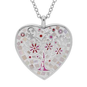 Collier Stella Mia en acier chaîne avec pendentif coeur (32X30mm)  motif arbre de vie avec nacre - 38+7cm
