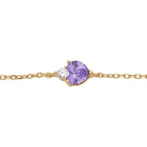Bracelet en vermeil oxydes blanc et violet forme coeur, longueur 16+3cm