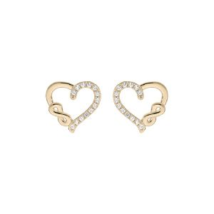Boucles d'oreille en plaqué or coeur 2 côtés lisse et pavé d'oxydes blancs avec motif infini et fermoir poussette