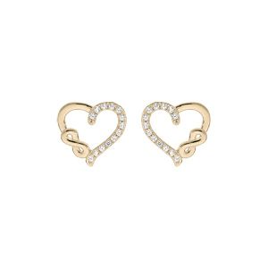 Boucles d'oreille en plaqué or coeur 2 côtés lisse et pavé d'oxydes blancs avec motif infini et fermoir poussette