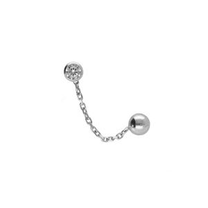 Boucles d'oreille en argent rhodié chaînette oxyde blanc 4mm serti clos et boule 5mm (2 trous)