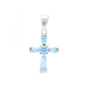Pendentif en argent croix 19mm x 13mm avec oxydes bleu ciel
