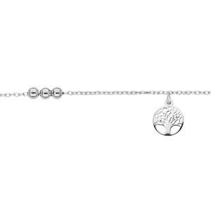 Chaîne de cheville en argent rhodié chaîne avec pampille arbre de vie et boules 23+3cm