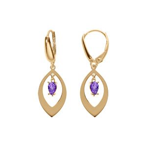 Boucles d'oreille en argent doré navette et oxyde violet pendant, fermoir dormeuse