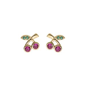 Boucles d'oreille plaqué or cerise oxydes rouge et vert