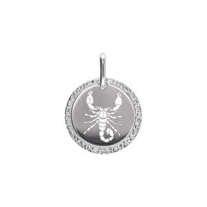 Pendentif en argent rhodié médaille 15mm zodiaque scorpion