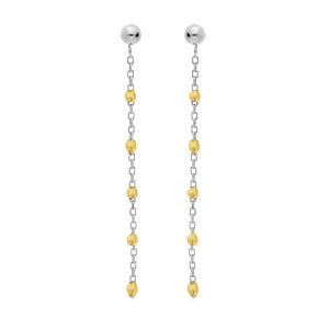 Boucles d'oreille en argent rhodié chaînette avec olives couleur jaune transparent et fermoir poussette