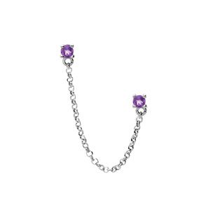 Boucles d'oreille tige en argent rhodié double avec chaînette deux oxydes violet sertis (2 trous)