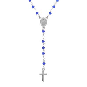 Collier en argent rhodié chapelet boules facetées agates bleues  - 45+5cm