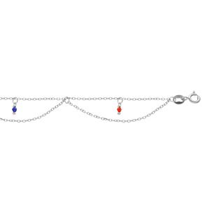 Chaîne de cheville en argent rhodié 2 rangs avec boules multi couleurs 23+3cm