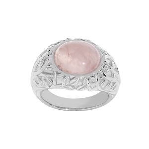 Bague en argent rhodié motif feuillage sculpté avec pierre Quartz véritable