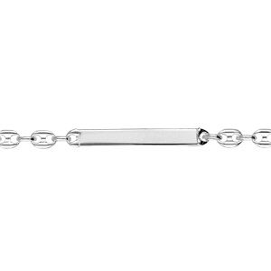 Gourmette junior en argent rhodié plaque maille grain de café plaque droite longueur 17cm réglable 15cmet fermoir mousqueton