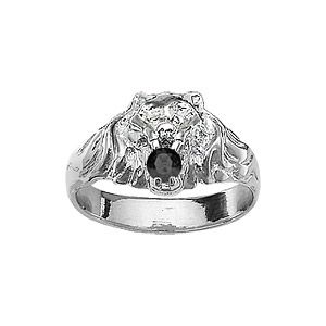 Chevalière lion en argent petit modèle avec oxyde noir entre les dents