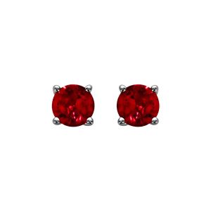 Boucles d'oreilles tige solitaire en argent rhodié avec oxyde rouge ronde 5mm 4 griffes