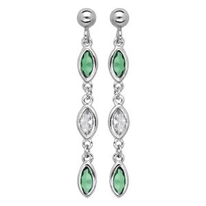 Boucles d'oreille pendantes en argent rhodié 3 oxydes sertis vert et blanc et fermoir pousette