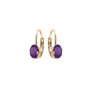 Boucles d'oreille en plaqué or oxyde violet serti, fermoir dormeuse