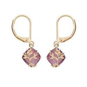 Boucles d'oreille en plaqué or oxyde violet motif arbre de vie et fermoir dormeuse