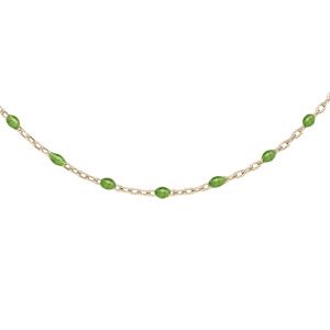 Collier Sautoir en argent et dorure jaune chaîne avec olives couleur vert 60+10cm
