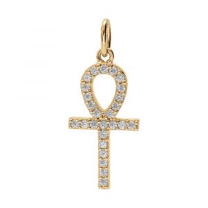 Pendentif en vermeil platin&eacute; croix de vie &eacute;gyptienne avec oxydes blancs - 18 x 15mm