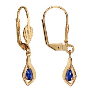 Boucles d'oreilles pendantes en plaqué or ovale suspendu avec oxyde bleu foncé et fermoir dormeuse